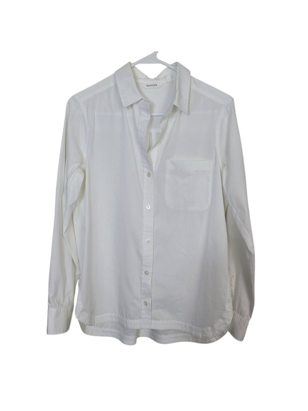 Athleta Crisp White Poplin Button Up Shirt Sz XS Business Casual Long Sleeve